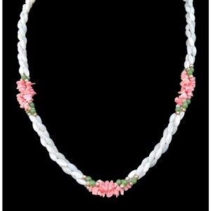 VTG Mother of Pearl Angel Skin Pink Coral Jade Triple Strand Twist 22" Necklace